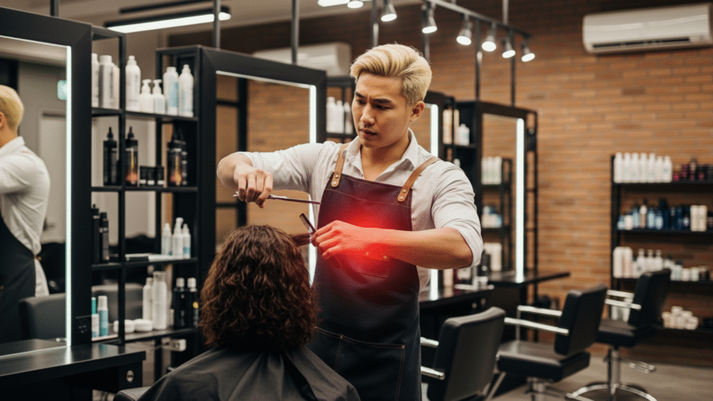 a hair stylist with high risk of carpal tunnel syndrome